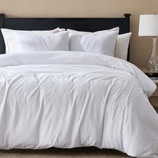 White Queen Size Jacquard Duvet Cover Set with Zipper Closure, Modern Washed