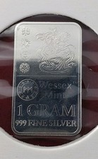 .999 Silver Bar 1g Fine Silver Bullion - "George and The Dragon" - Wessex Mint 
