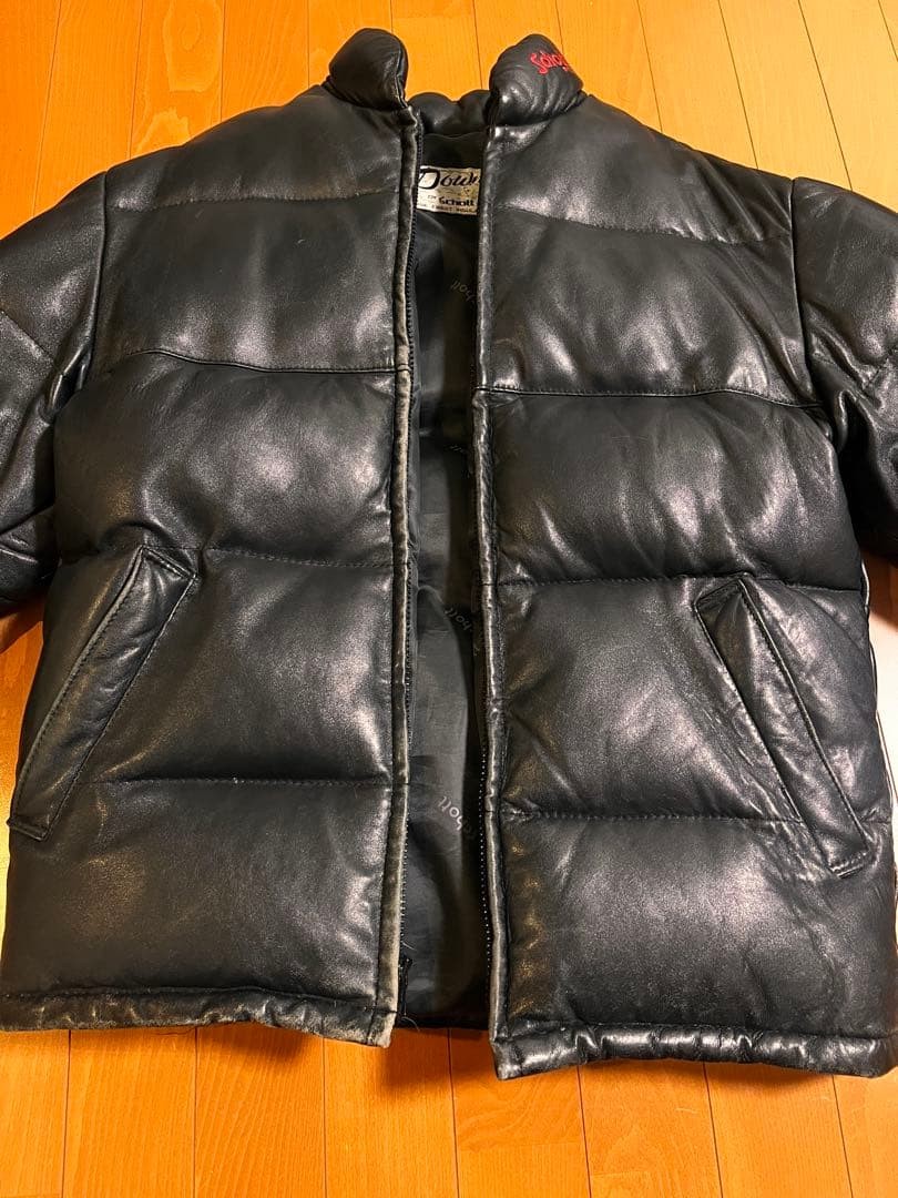 Schott Leather Down Jacket L Red Embroidered Coll… - image 6