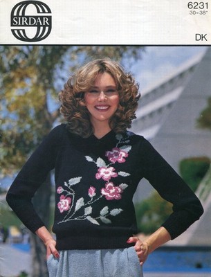 Sirdar 6231 Damen Motiv Pullover DK 30-38'' Vintage Strickmuster V2