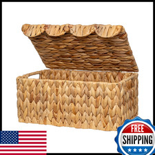 StorageWorks Wicker Basket with Scalloped Edge Lid, Handwoven Water Hyacinth Sto