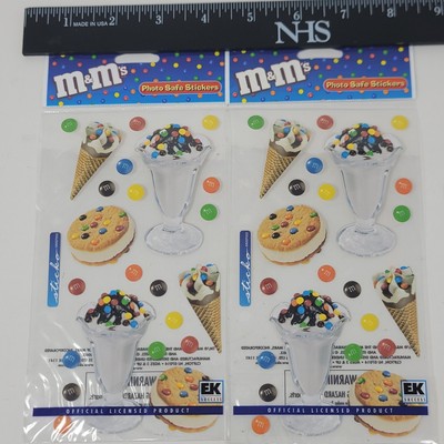 Lot of 2 Sheets NOS M & M Candy Ice Cream Sundae Food Scrapbook Craft Stickers 
