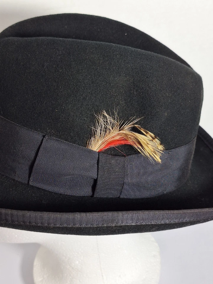 Fedora masculina vintage Bonner Roberto Collection 100% lã feltro preto tamanho M feita nos EUA - Imagem 4 de 4