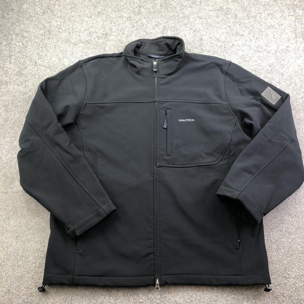 Nautica Jacket Mens XL Black Softshell Windbreaker Full Zip Fleece