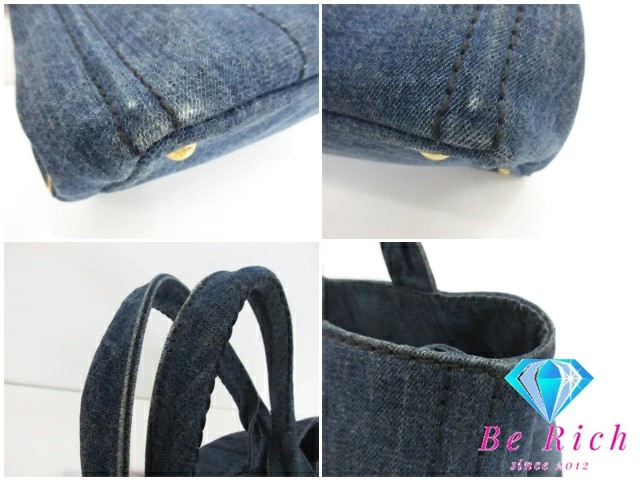 PRADA Tote Bag Handbag Canapa B1877B Blue Denim Canvas Logo Shoulder Bag Used Fr thumbnail 4