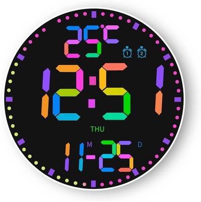 Elecbee 12 Inch Digital Wall Clock - Large LED Display with 12 RGB Backlight ...