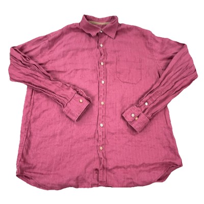 Tommy Bahama Shirt Men XL Pink Red Button Up Linen Check Hawaiian Beach Adult