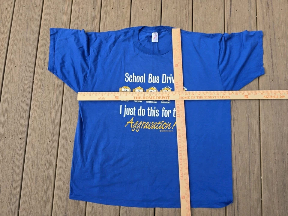 Vintage Single Stitch Jerzees TShirt Blue Made USA 2XL Funny School Bus Driver - Image 4 of 4