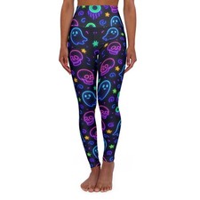Neon Ghost Skull Halloween High Waisted Yoga Leggings Glow AOP Spooky Pants
