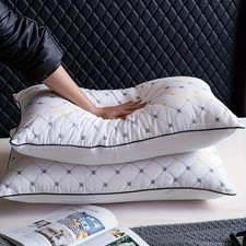 2pcs Luxurious Hotel Pillows Featuring Quilted Design And Yellow Accents - Machi