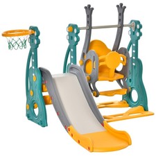 Image of HOMCOM 3-IN-1 Kids Swing and Slide Set with Basketball Hoop Slide Swing
