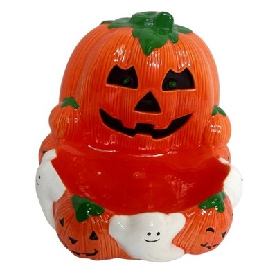 Vtg Motion Activated Light Sound Halloween Pumpkin & Ghost Candy Dish