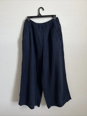 C&C California Pants Womens LBlue Cropped Crepe Elastic Waist Pockets wide leg - Image 1 of 4