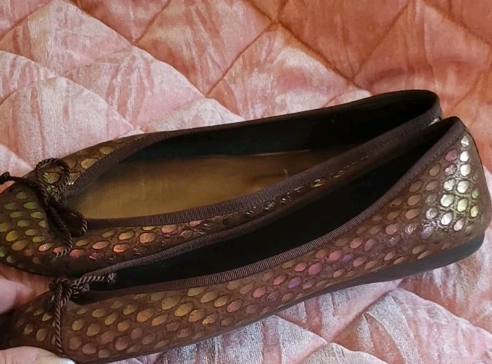 Zapatos Planos Mujer Talla 10 Borgoña Con Estampado Dorado Hechos en España Fly F Foto 4 de 4