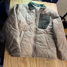 Abercrombie Kids Quilted Jacket Tan Green Zip Up Size 13/14