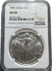1992 American Silver Eagle NGC MS 68 Beautiful Coin #87