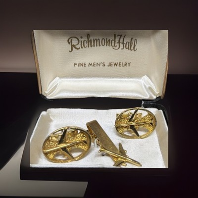 Vintage Raymond Hall Fine Men s Jewelry Jet Cufflinks And Tie Clip