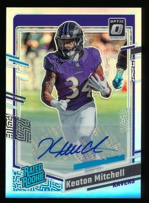 KEATON MITCHELL 2023 DONRUSS OPTIC SILVER AUTO RC #99/150 LA CHARGERS AUTOGRAPH