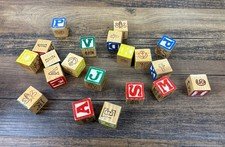 Vintage Wooden 1.25  Alphabet Building Blocks Children Learning Animals