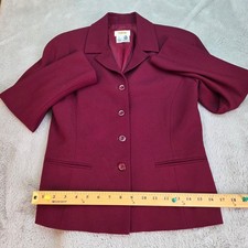 Talbots Wool Blazer Women 6P Burgundy Red Pure New Wool Button Front Made in USA