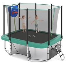 10 x 8 FT Heavy-Duty Trampoline w/Basketball Hoop, Soccer Goal, Non-Slip Ladder
