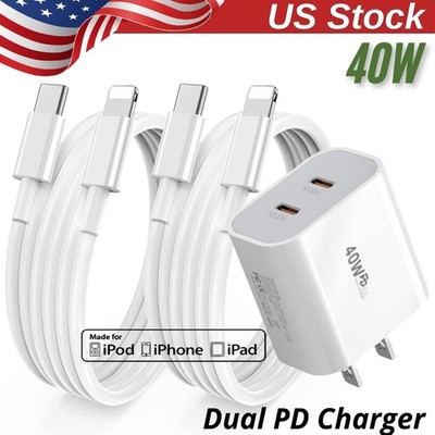 PD 40W USB C Fast Charger Cube Type C Cable For iPhone 17 16 15 14 13 12 11 Pro