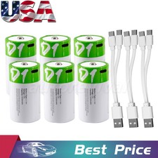 6x USB D Size Lithium Rechargeable Batteries 1.5V 12000mAh W/ Fast Type C Cable