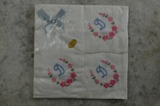VINTAGE Nordirland Taschent&uuml;cher floral bestickt wei&szlig; Baumwolle Initiale D