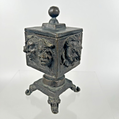Witchcraft, Satanic Ritual Candle 4 Sided bronze cube with faces and lid Heavy