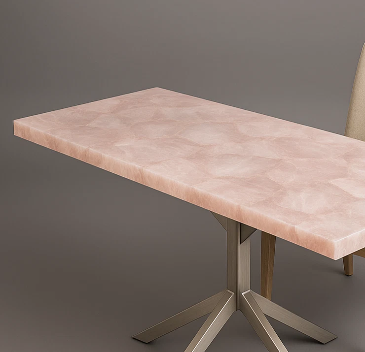 Luxury Rose Quartz Crystal Table Top – Handmade Coffee & Dining Table | Customiz - Image 3 of 4