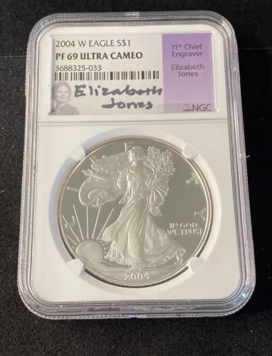 2004-W Proof American Silver Eagle NGC PF69 Ultra Cameo Elizabeth Jones Signed