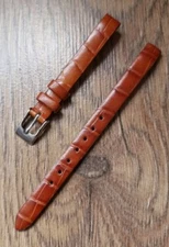 8mm VINTAGE APOLLO CROCODILE GRAIN LEATHER TAN WATCH STRAP, SILVER BUCKLE, NOS.