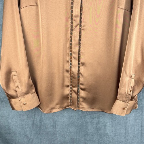 Express Portofino Shirt Womens Large Brown Slim Lace Long Sleeve Career Business - Picture 3 of 15