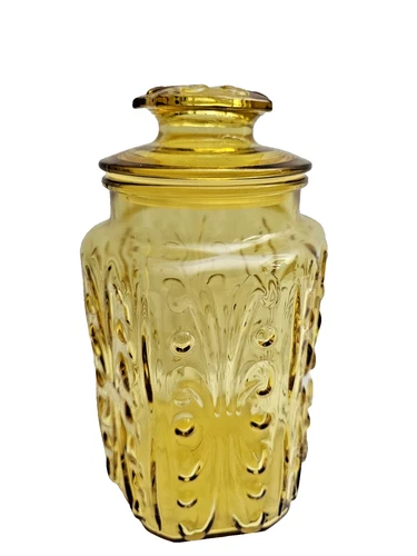 Vintage L.E. Smith Amber Glass Canister Jar w/ Lid Apothecary