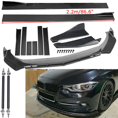 Carbon Fiber Front Bumper Lip Side Skirt+Strut Rods For 3 Series E92 E90 F30 F31