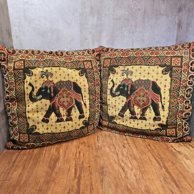 Paar Vintage Gobelin bestickt Elefant Kissen Kissen Boho Hüfte 56x60cm