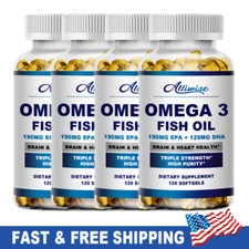 Omega 3 Fish Oil Capsules 1000mg 3x Strength EPA & DHA High Potency 120 Pills