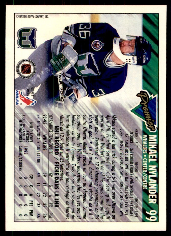 1993-94 Topps Premier Gold Michael Nylander #99 - Image 2 of 2