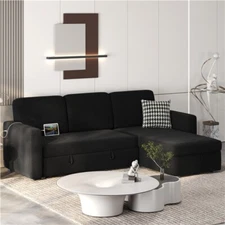 Reversible Sectional Sofa Bed L-Shaped Pull Out Couch Bed w/Chaise &USB &Storage