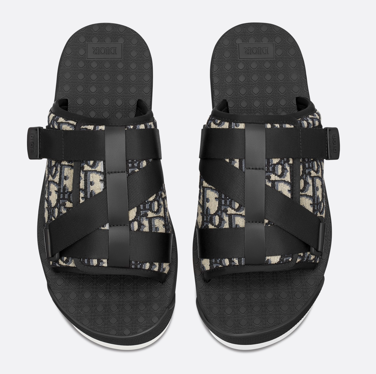 Dior Mens Alpha Sandal Beige Black Blue Oblique Jacquard Logo 