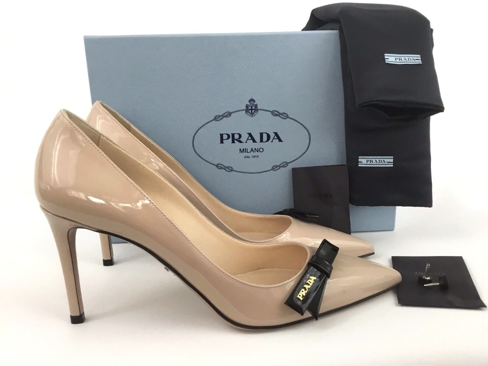prada logo bow pointy toe pump