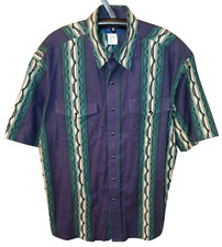 Vintage WRANGLER Western Aztec Pearl Snap Shirt Mens Sz XL Cowboy Blue READ BELO