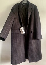 Zara Stripe Long Sleeves MantecÓ Wool Coat Overcoat Outerwear Size: Large