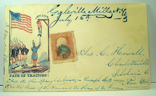 Civil War HANGING JEFF DAVIS ~ FATE OF TRAITORS Patriotic Cover GALEVILLE MILLS