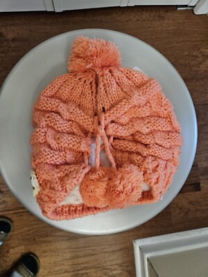 Beanie Hat Crochet Floral Sequin Embellished Light Orange Women's