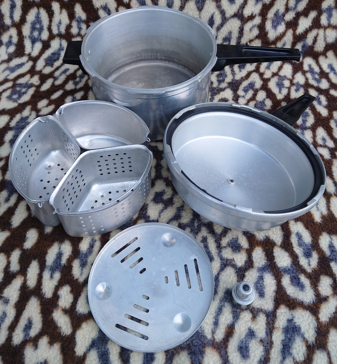 Vintage Tower Large Aluminium Pressure Cooker Relief Valve and Steam  Baskets - Main Image