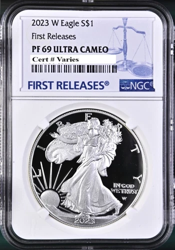 2023 w proof silver eagle ngc pf 69 uc first release fr label with coa
