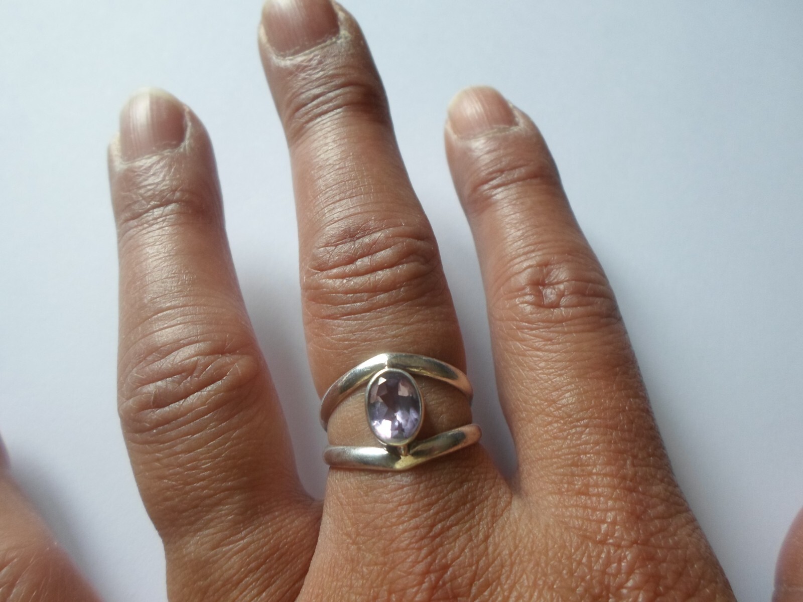 solid silver ring, openwork, amethyst cabochon, s… - image 4