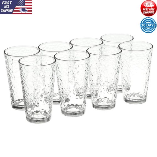 8pc Glass Drinkware Set Textured Design 16oz Dishwasher Safe Beverages