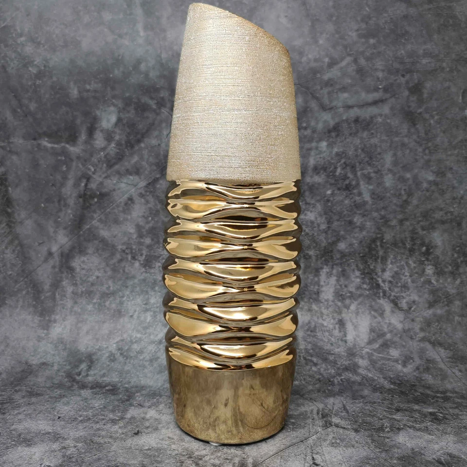 Moderne Dekovase Blumenvase Tischvase Vase aus Keramik gold 13x33 cm - Bild 4 von 4